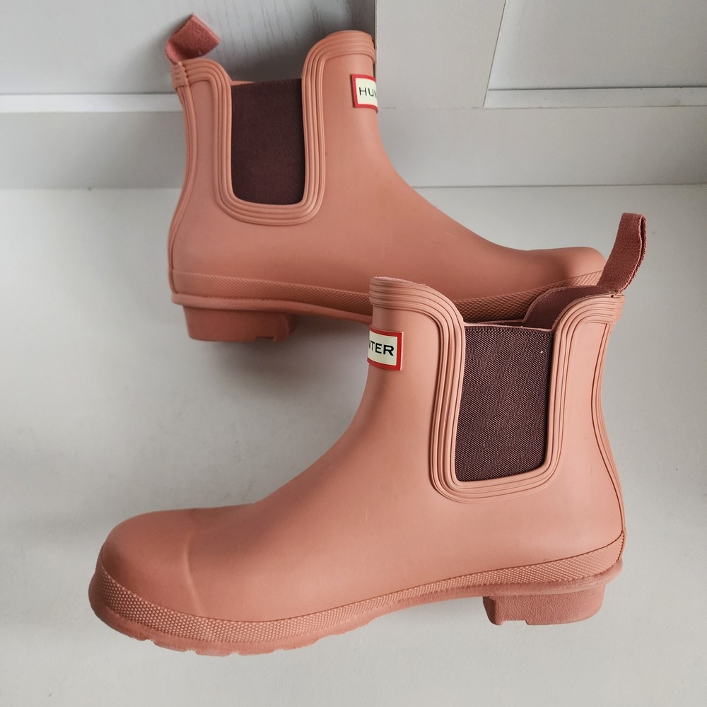 Hunter Women US 9 Salmon‎ / Rough Pink Rubber Chelsea Boots Ankle Rain Boots - Picture 6 of 14